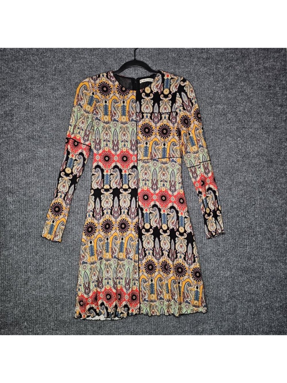 ALICE + OLIVIA sz 8 Delora Paneled Flare Mini Dress Patchwork boho tribal